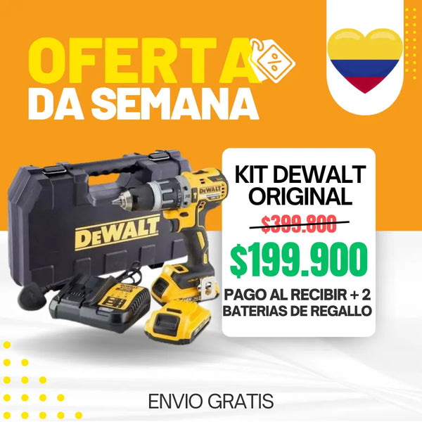 KIT DEWALT ORIGINAL: TALADRO DE ALTO IMPACTO + 26 ACCESORIOS + 2 BATERIAS